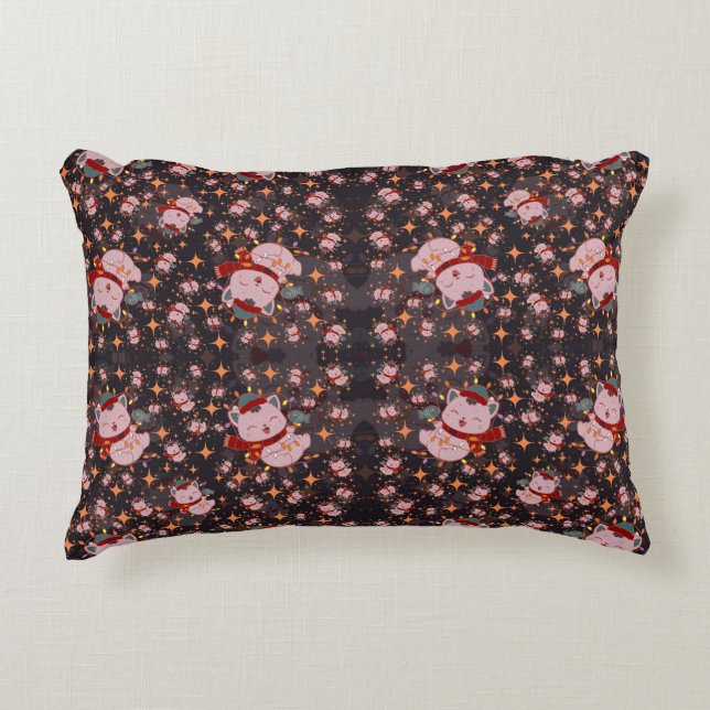 Christmas Cat With Santa Hat Decorative Cushion (Front)