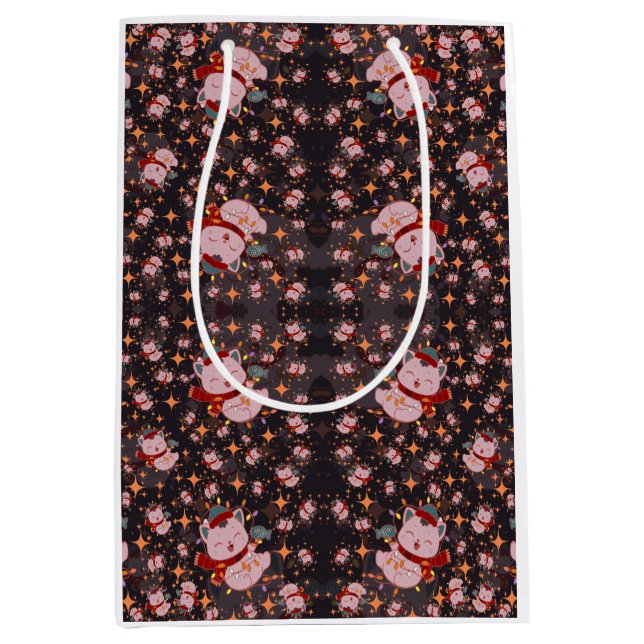 Christmas Cat With Santa Hat Medium Gift Bag (Front)