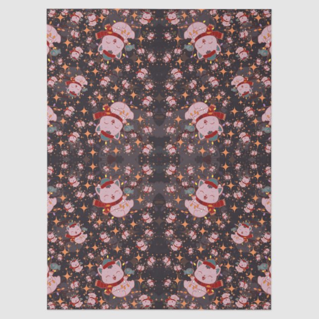 Christmas Cat With Santa Hat Tissue Paper (Front)