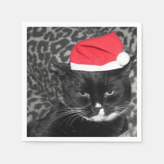 Christmas cat with Santa's hat Napkin (Front)