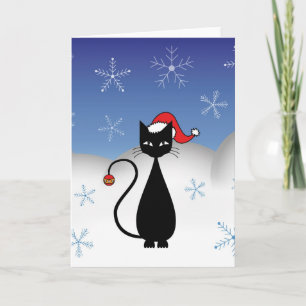 Christmas Cat with Snowflakes Holiday Card