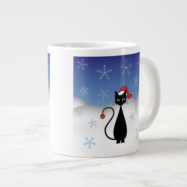 Christmas Cat with Snowflakes Large Coffee Mug (Front Right)