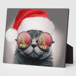 Christmas Cat With Sunglasses Plaque