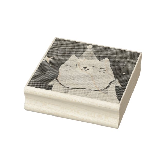 CHRISTMAS CAT Wood Art Stamp (Stamp)