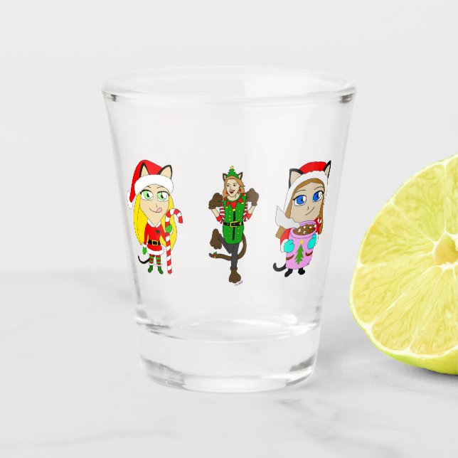 Christmas Catgirls  Shot Glass (Front)