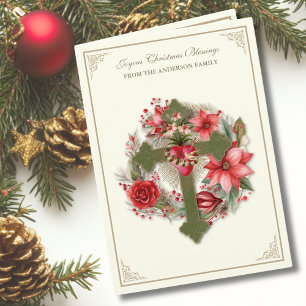 Christmas Catholici Virgin Mary Heart Poinsettias  Holiday Card