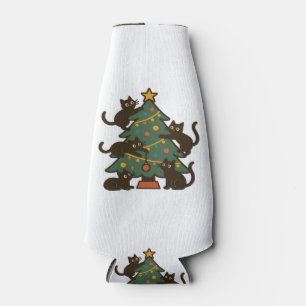 Christmas Cats Around The Tree Holiday Classic Bottle Cooler