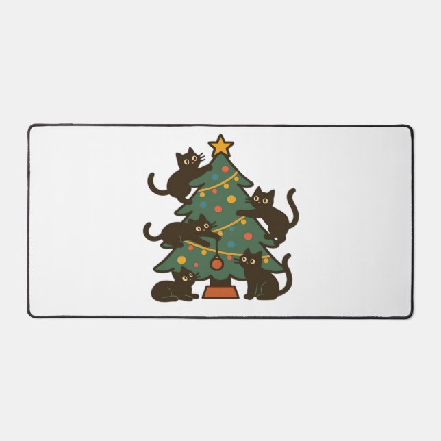 Christmas Cats Around The Tree Holiday Classic Desk Mat (Front)
