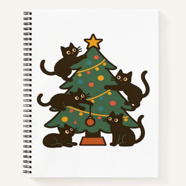 Christmas Cats Around The Tree Holiday Classic Notebook (Front)