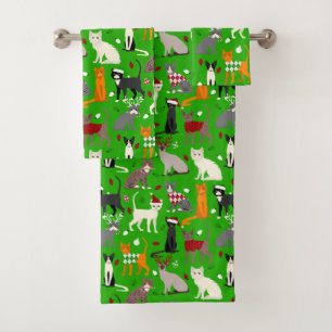Christmas Cats Bath Towel Set