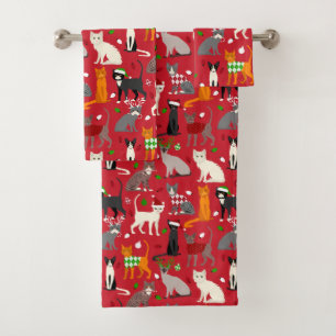 Christmas Cats Bath Towel Set