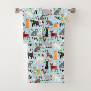 Christmas Cats Bath Towel Set