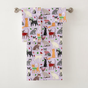 Christmas Cats Bath Towel Set