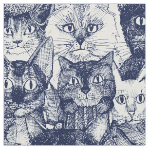 christmas cats blue fabric