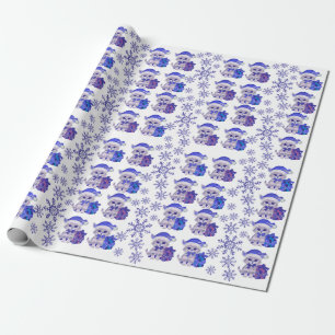 Christmas cats blue wrapping paper