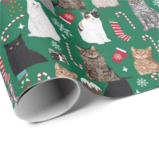 Christmas cats cat lady pattern wrapping paper (Roll Corner)