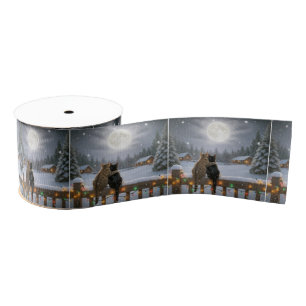Christmas Cats Cuddling On a Snowy Fence Grosgrain Ribbon