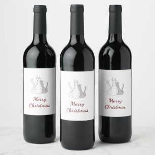 Christmas Cats Cute Drawing Elegant Script  Wine Label