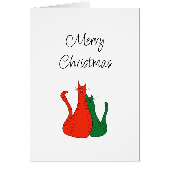 Christmas Cats Cute Red Green Holiday Card (Front)