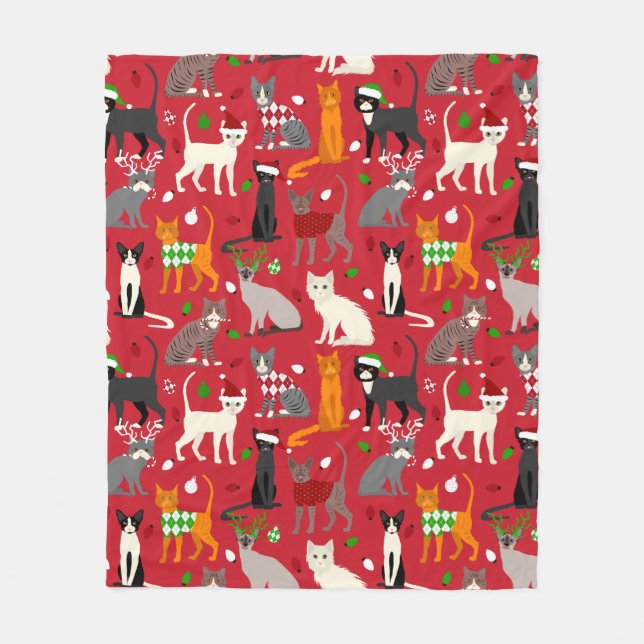 Christmas Cats Fleece Blanket (Front)
