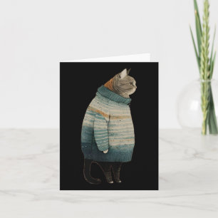 Christmas Cats Fun Kitten Pet Fat Grey Cat In  Card