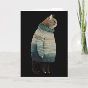 Christmas Cats Fun Kitten Pet Fat Grey Cat In Card