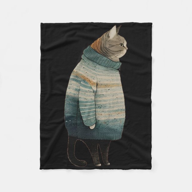 Christmas Cats Fun Kitten Pet Fat Grey Cat In  Fleece Blanket (Front)