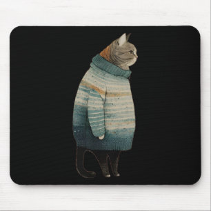 Christmas Cats Fun Kitten Pet Fat Grey Cat in   Mouse Mat