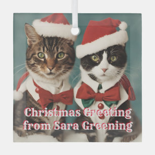 Christmas Cats Glass personalised Cute Kittens Tree Decoration