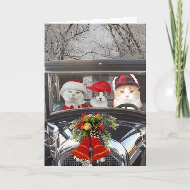 Christmas Cats in Car Holiday Card (Front)