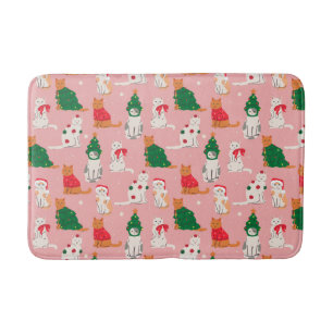 Christmas Cats in Festive Attire Pattern Bath Mat