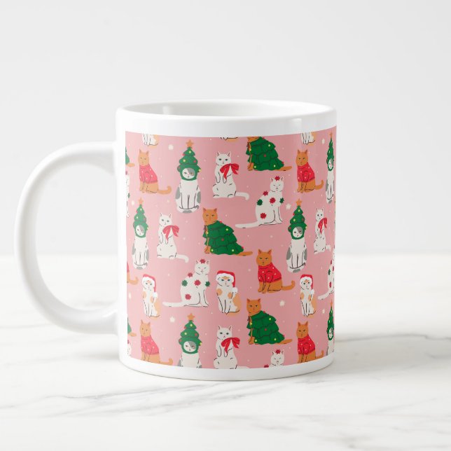 Christmas Cats in Festive Attire Pattern Large Coffee Mug (Left)