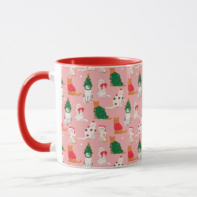 Christmas Cats in Festive Attire Pattern Mug (Left)