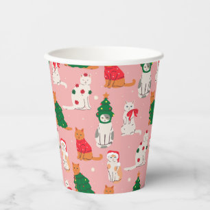 Christmas Cats in Festive Attire Pattern Paper Cups