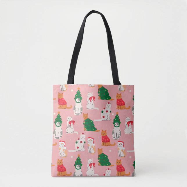 Christmas Cats in Festive Attire Pattern Tote Bag (Front)