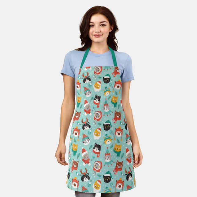 Christmas Cats in Holiday Sweaters Pattern Apron (Worn)