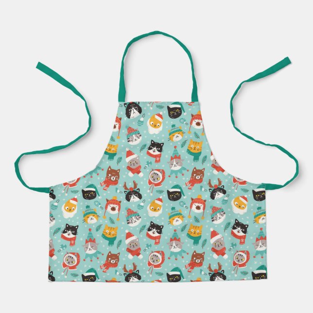 Christmas Cats in Holiday Sweaters Pattern Apron (Front)