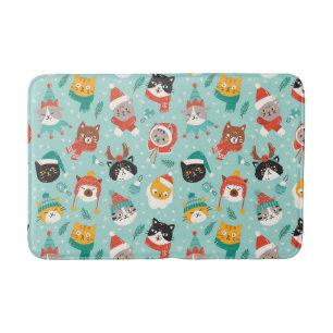 Christmas Cats in Holiday Sweaters Pattern Bath Mat