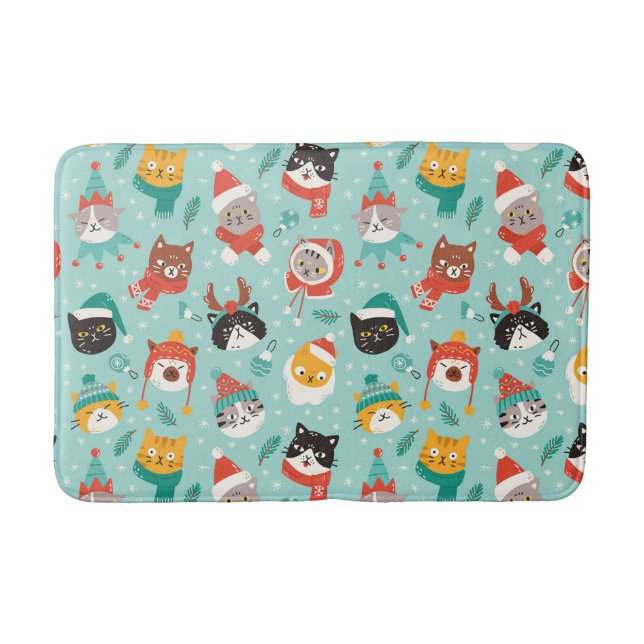 Christmas Cats in Holiday Sweaters Pattern Bath Mat (Front)