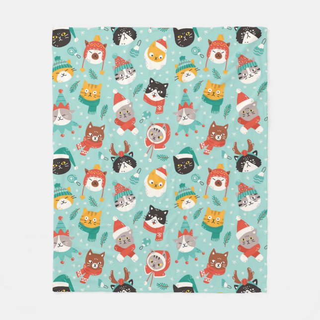 Christmas Cats in Holiday Sweaters Pattern Fleece Blanket (Front)