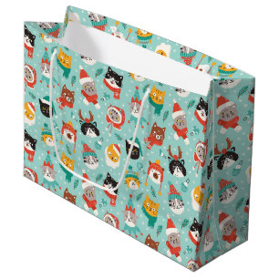 Christmas Cats in Holiday Sweaters Pattern Large Gift Bag