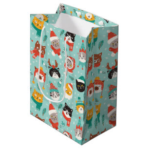 Christmas Cats in Holiday Sweaters Pattern Medium Gift Bag