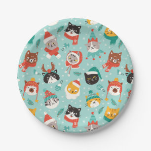 Christmas Cats in Holiday Sweaters Pattern Paper Plate