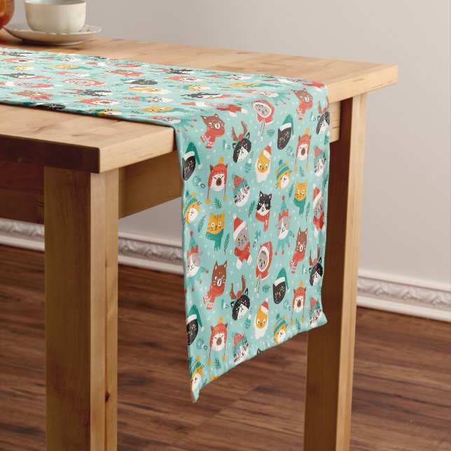 Christmas Cats in Holiday Sweaters Pattern Short Table Runner (In Situ)