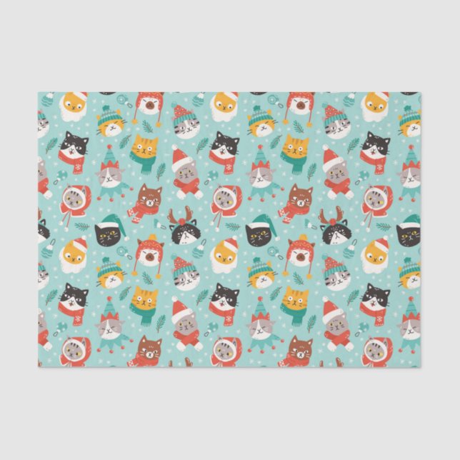 Christmas Cats in Holiday Sweaters Pattern Tissue Paper (Front)