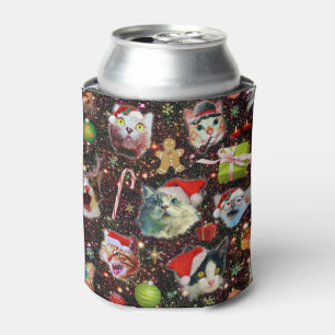 Christmas Cats in Space Galaxy Stars Funny Holiday Can Cooler