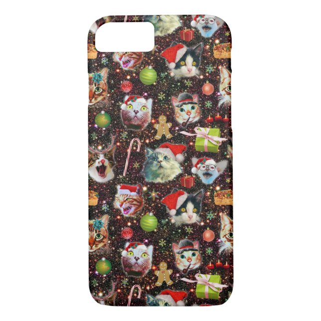 Christmas Cats in Space Galaxy Stars Funny Holiday Case-Mate iPhone Case (Back)