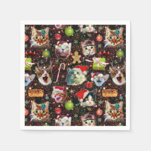 Christmas Cats in Space Galaxy Stars Funny Holiday Napkin