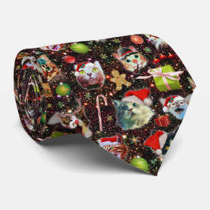 Christmas Cats in Space Galaxy Stars Funny Holiday Tie