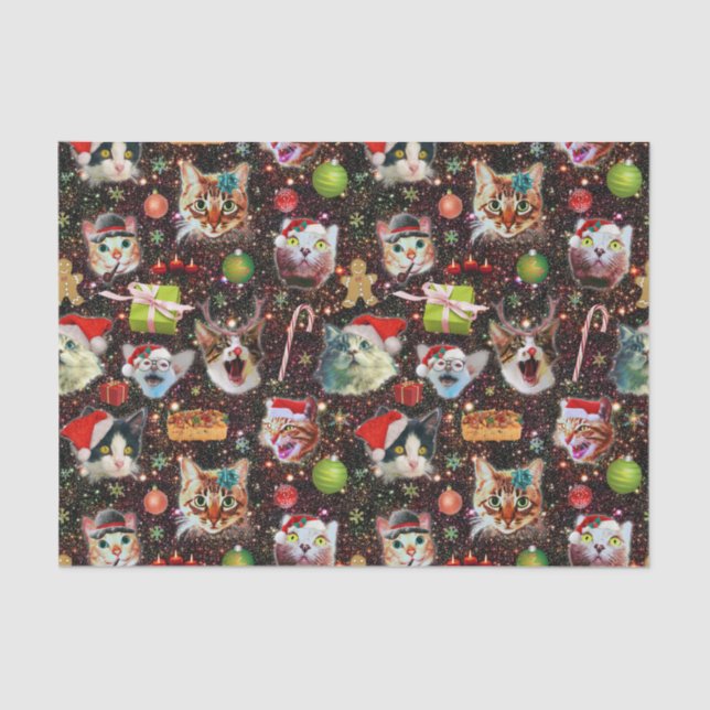 Christmas Cats in Space Galaxy Stars Funny Holiday Tissue Paper (Front)